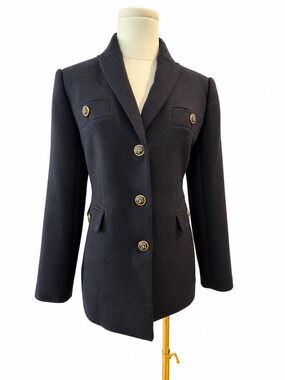 Ann Taylor Crest Button Blazer Jacket 2 NWT Black Twill Longline Structured New